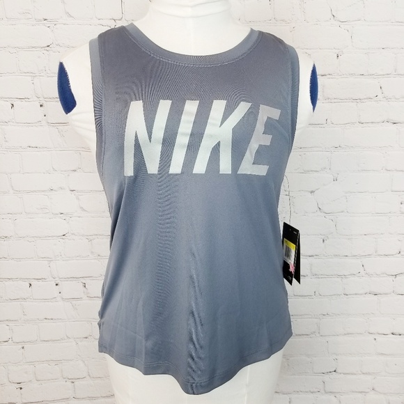 Nike Tops - Nike|NWT Run Gray Holographic Logo Mesh Back Tank